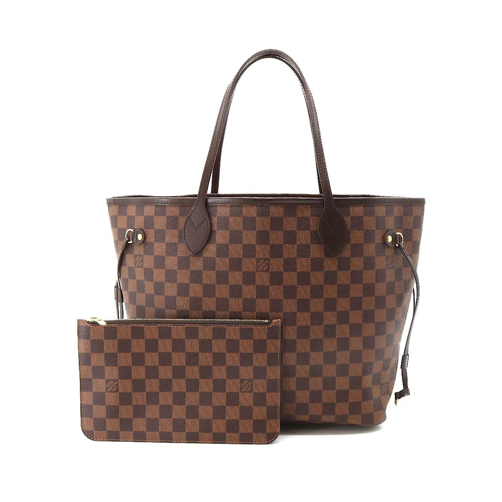 Louis Vuitton Damier Neverfull MM Tote Bag Ebene Cerise Brown Gold Hardware